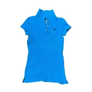 Y2K Abercrombie & Fitch Slim Fit Women Polo Shirt SZ S Blue 90's Vintage Preppy